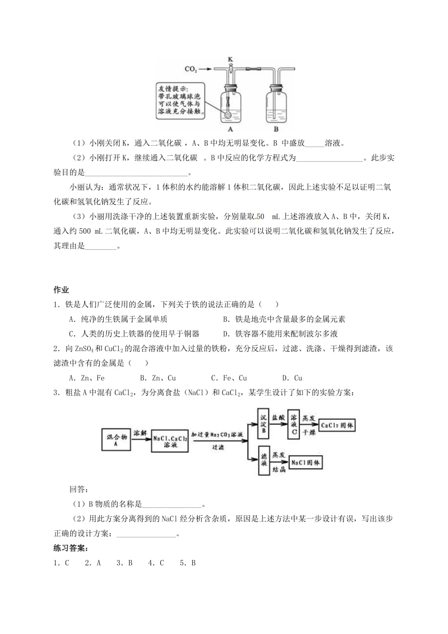 上海市金山区学大教育进修学校牡丹江路校区中考化学专题复习 第五讲 金属单质及其化合物（无答案）_第4页