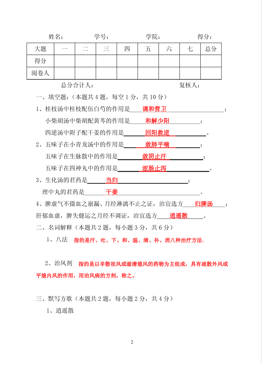 《方剂学》期末试题._第2页