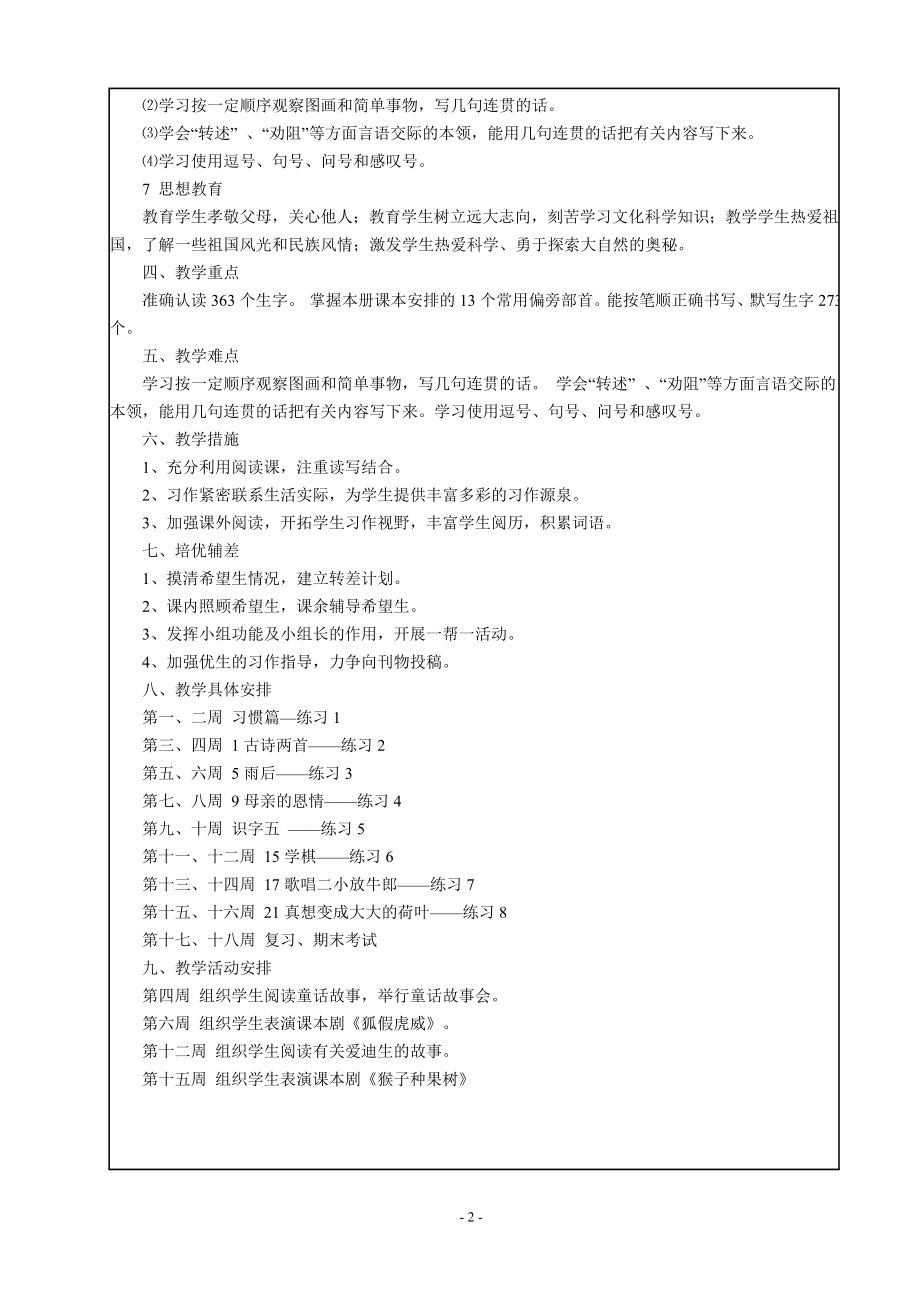 【教学计划】 苏教版小学语文第四册教案（含教学计划）【通用】_第2页