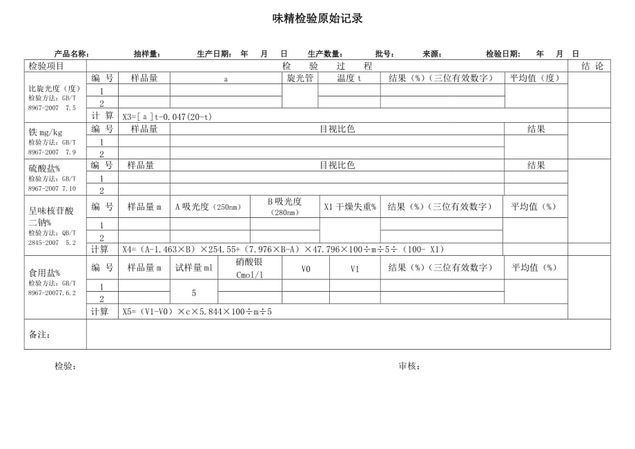 《精编》味精检验原始记录表_第2页