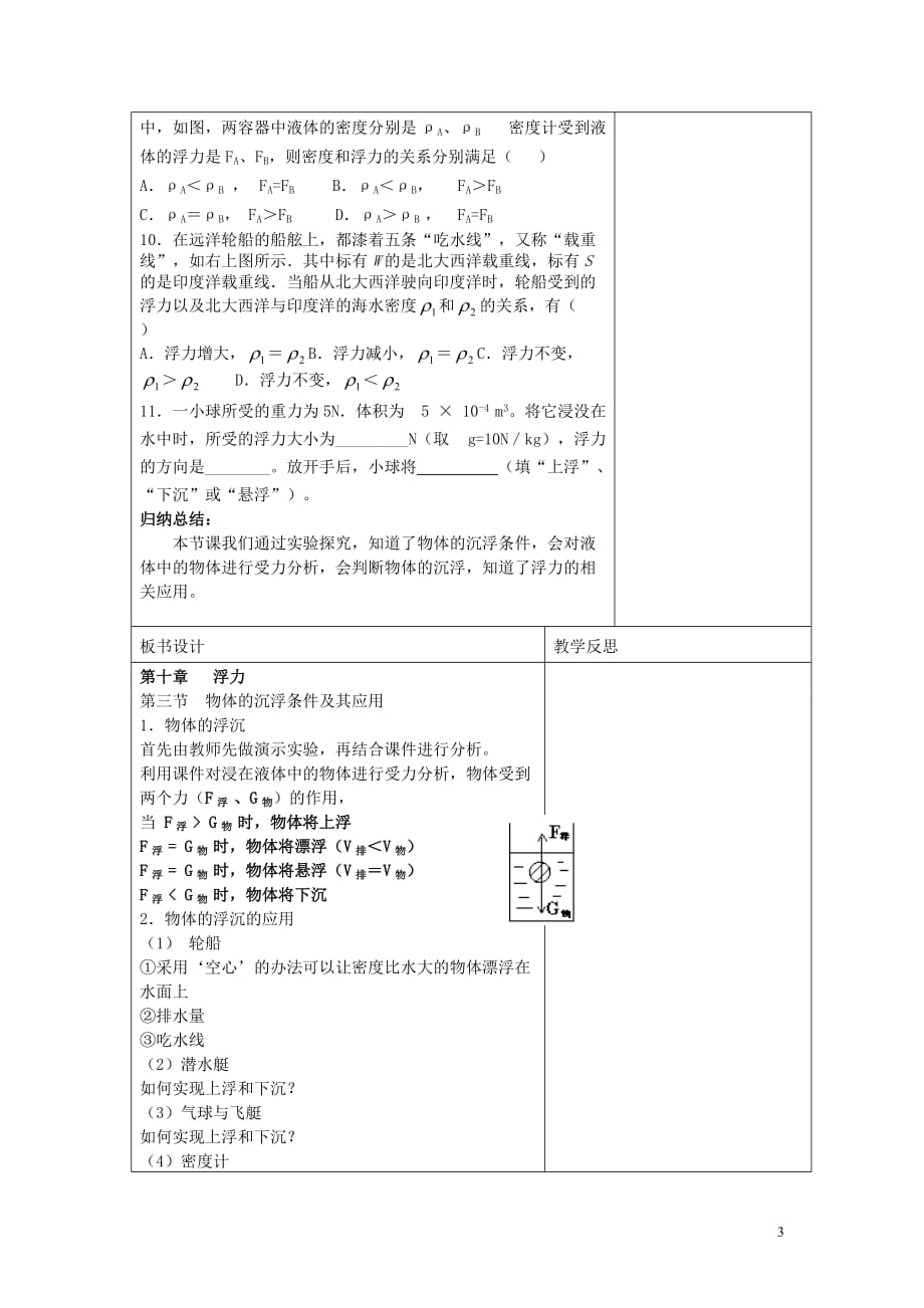 八年级物理下册 10.3 物体的浮沉条件及其应用学案（无答案）（2012新版）新人教版.doc_第3页