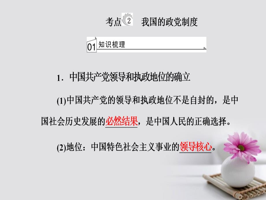 2017-2018学年高考政治一轮复习 政治生活 专题七 发展社会主义民主政治 考点2 我国的政党制度课件_第2页