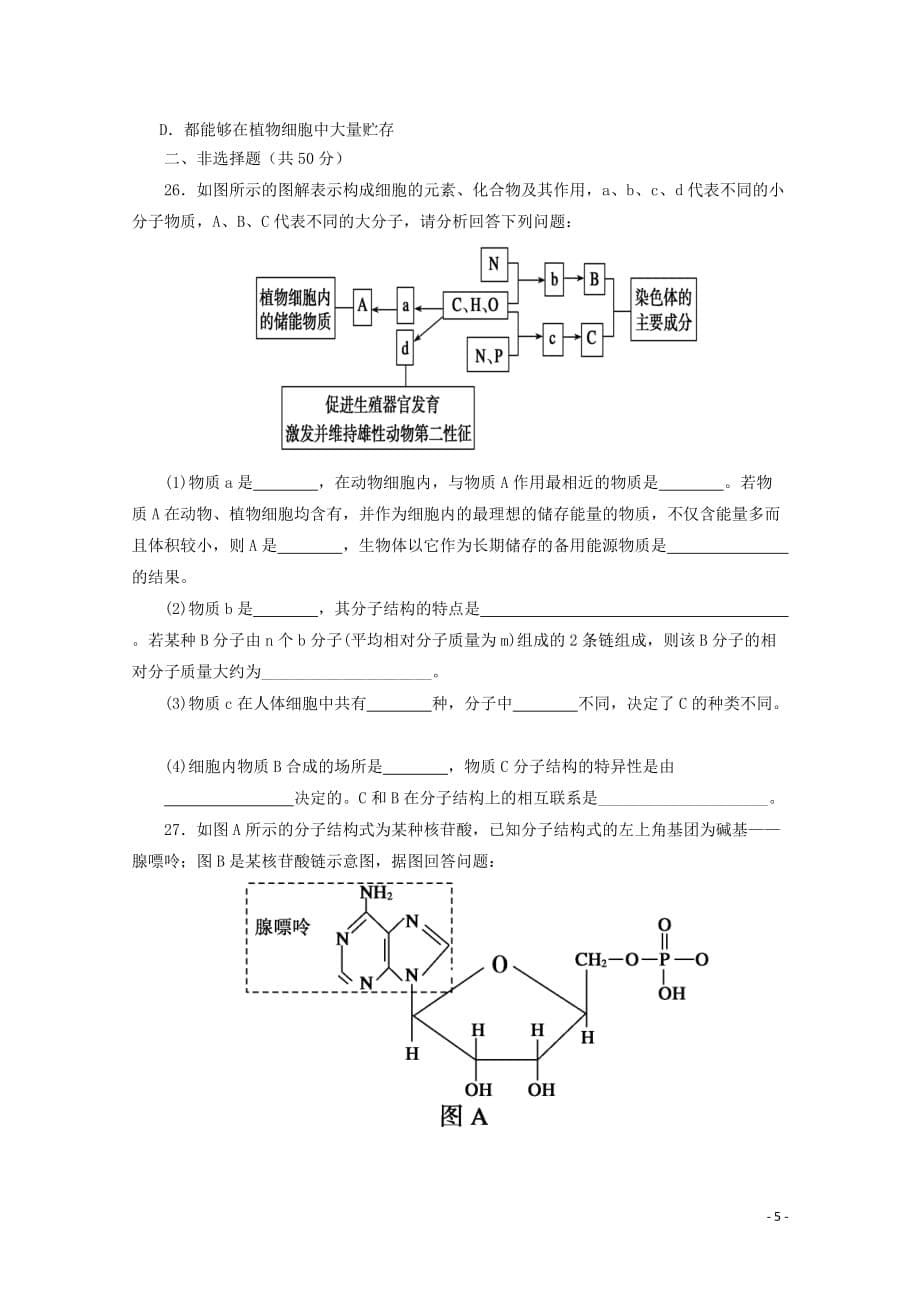 高中生物 第二章组成细胞的分子期末测试卷 新人教版必修1.doc_第5页