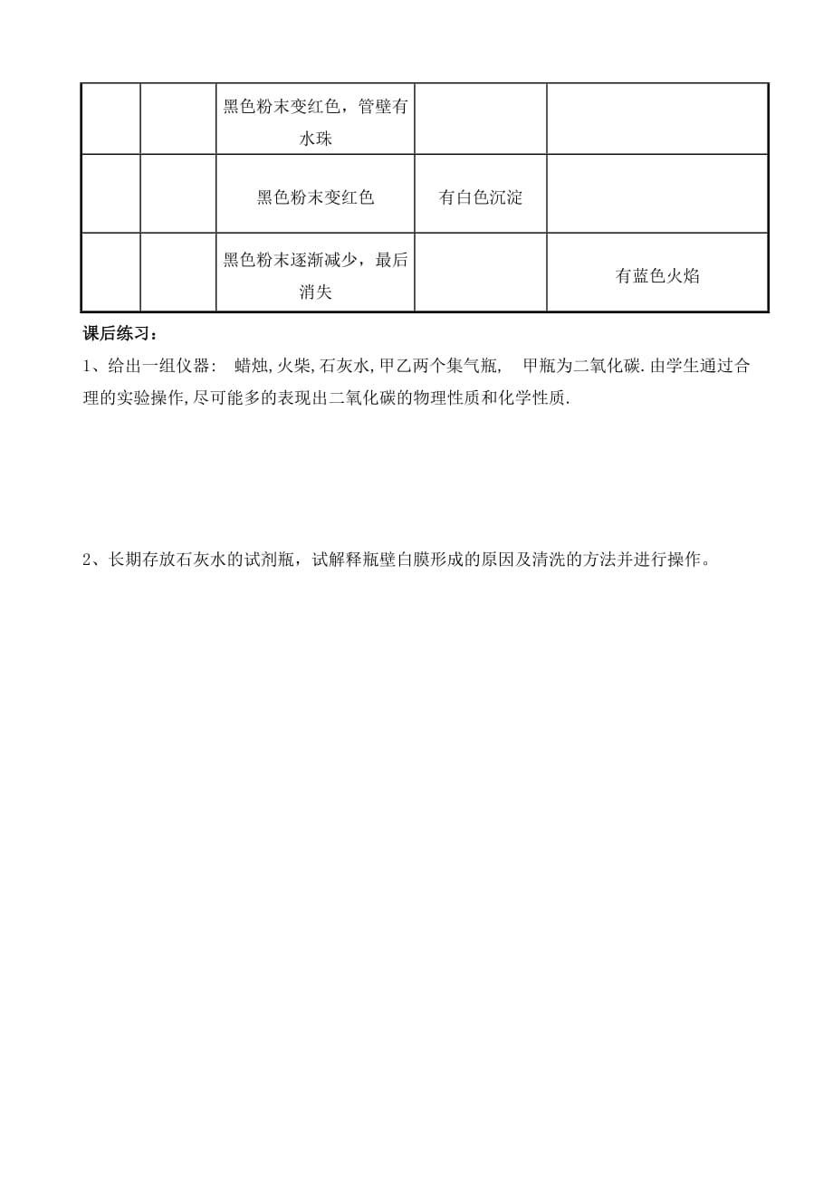 九年级化学 碳和碳的氧化物复习教学案（无答案）人教新课标版_第4页