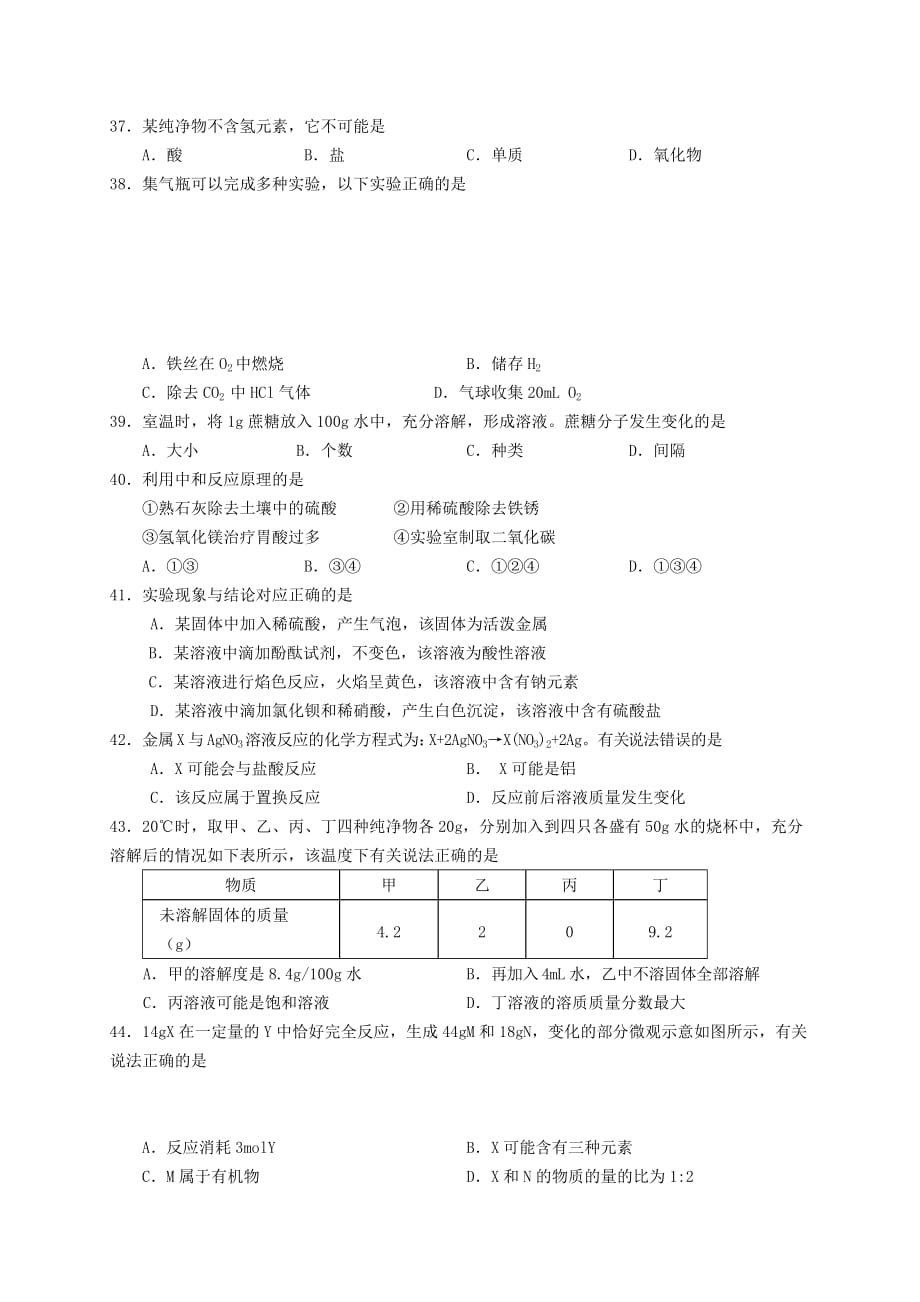 上海市黄浦区2020届九年级化学学业模拟（二模）考试试题_第2页