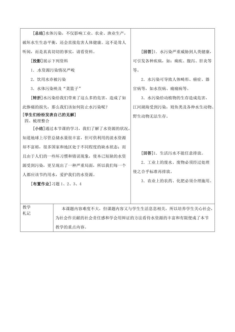 山东省郯城县郯城街道初级中学九年级化学上册 第三单元 自然界的水 课题4 爱护水资源学案（无答案） 新人教版_第5页