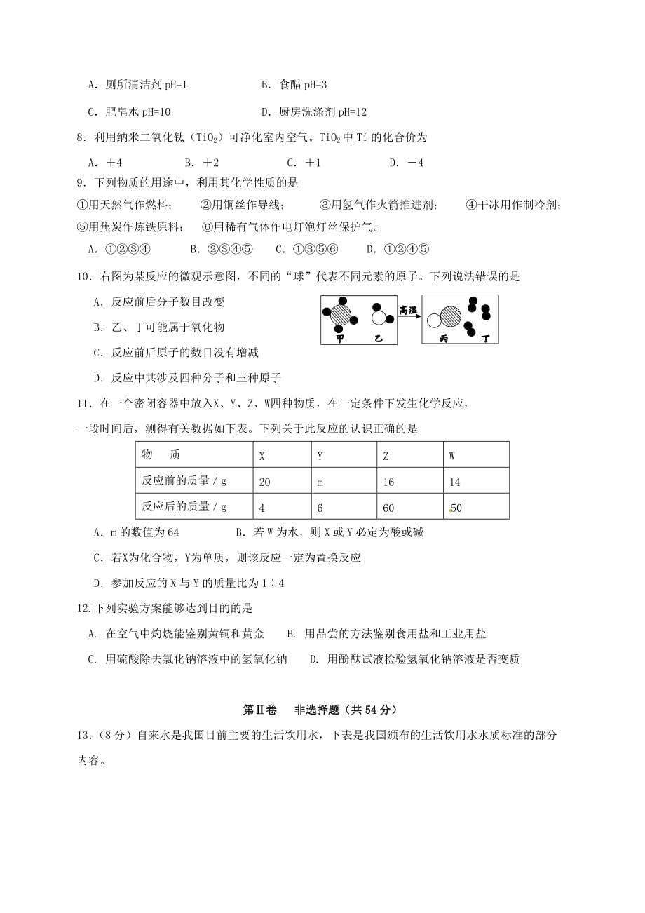 四川省2020届九年级化学下学期第二次诊断试题（无答案）_第2页