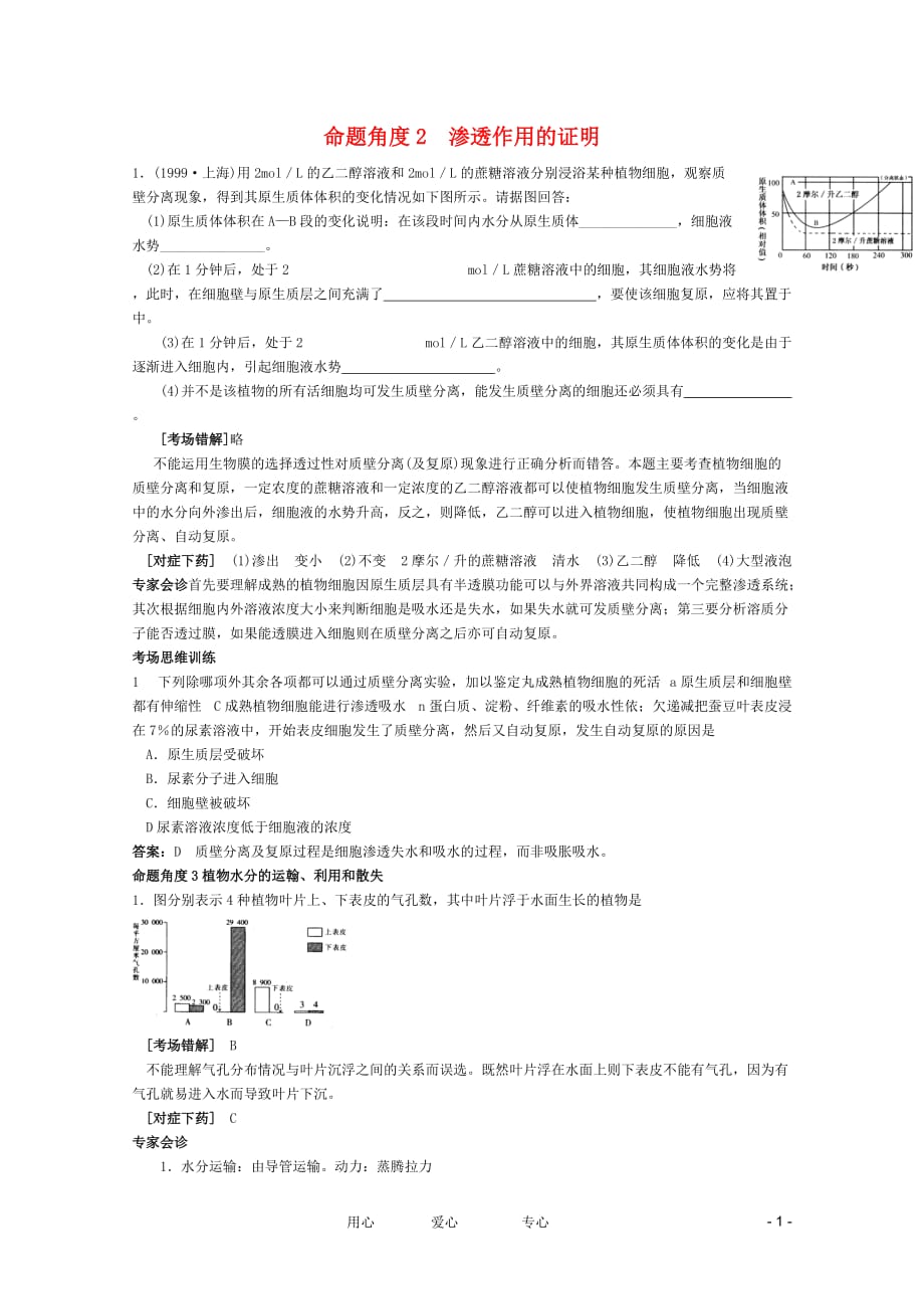 2012高考生物 考点命题角度预测练习 考点8 植物的水分代谢 命题角度2 渗透作用的证明.doc_第1页