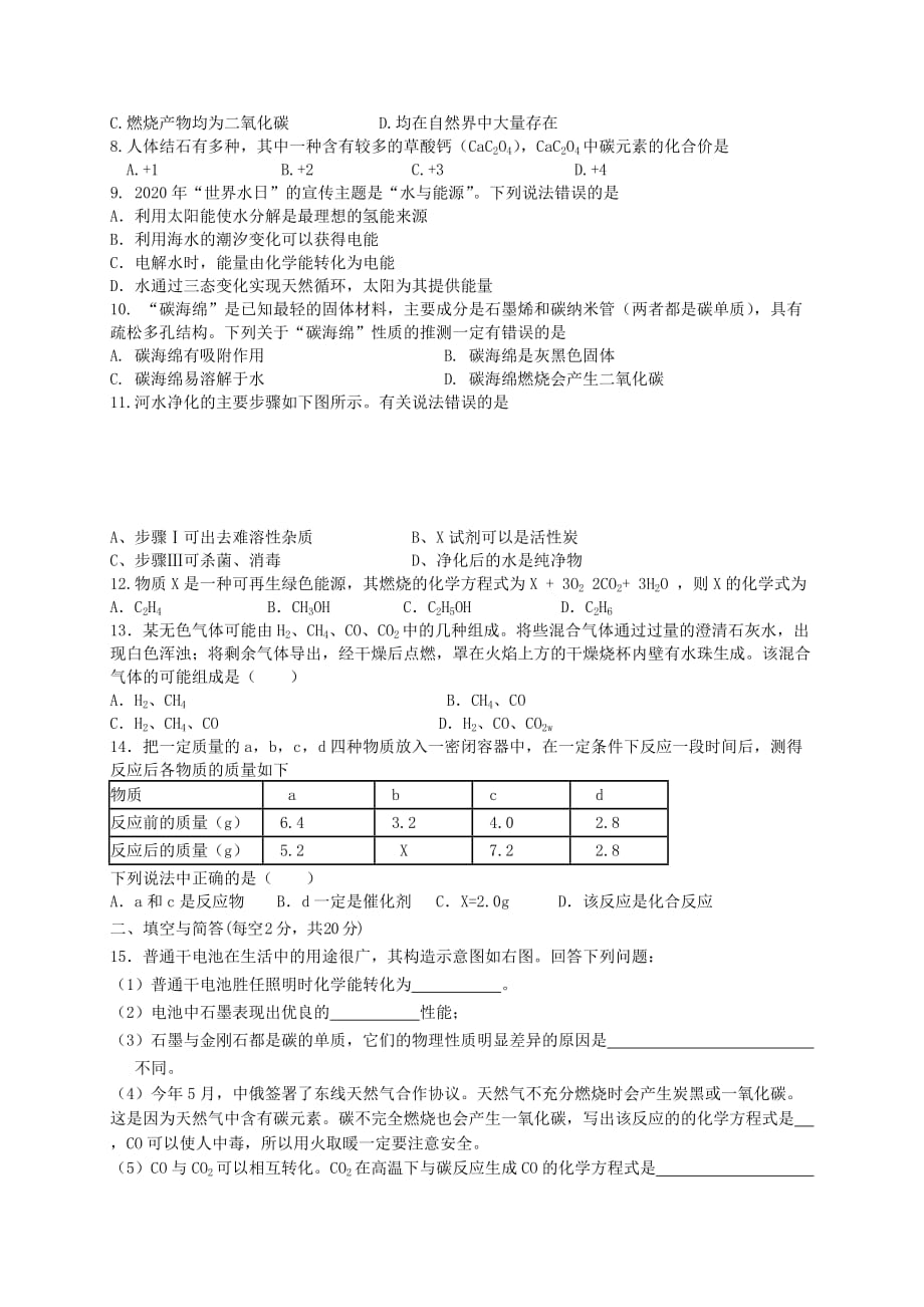 甘肃省张掖市第六中学2020届九年级化学12月月考试题（无答案）_第2页