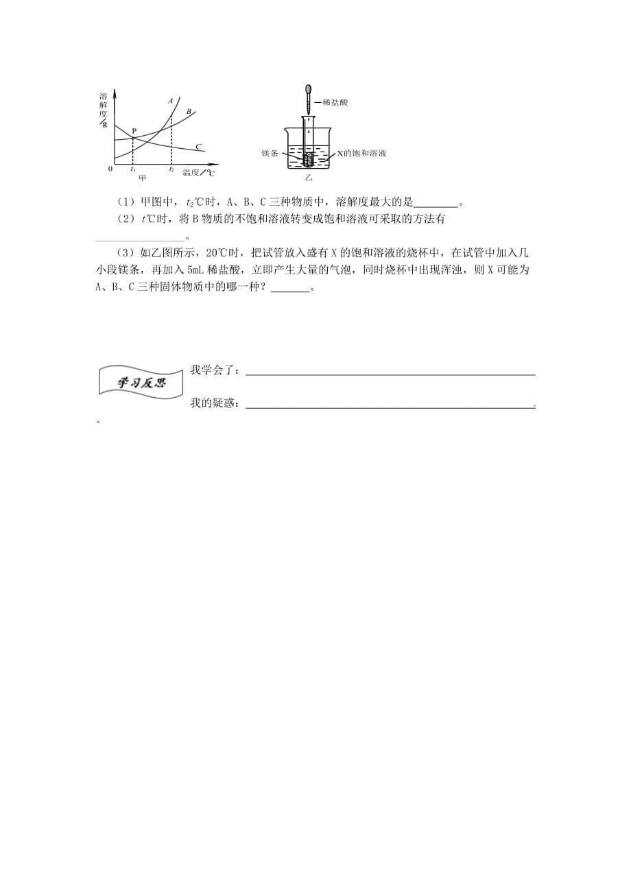 湖南省株洲县禄口镇中学化学九年级下册 第九单元 课题2《溶解度》学案（无答案）（新版）新人教版_第5页