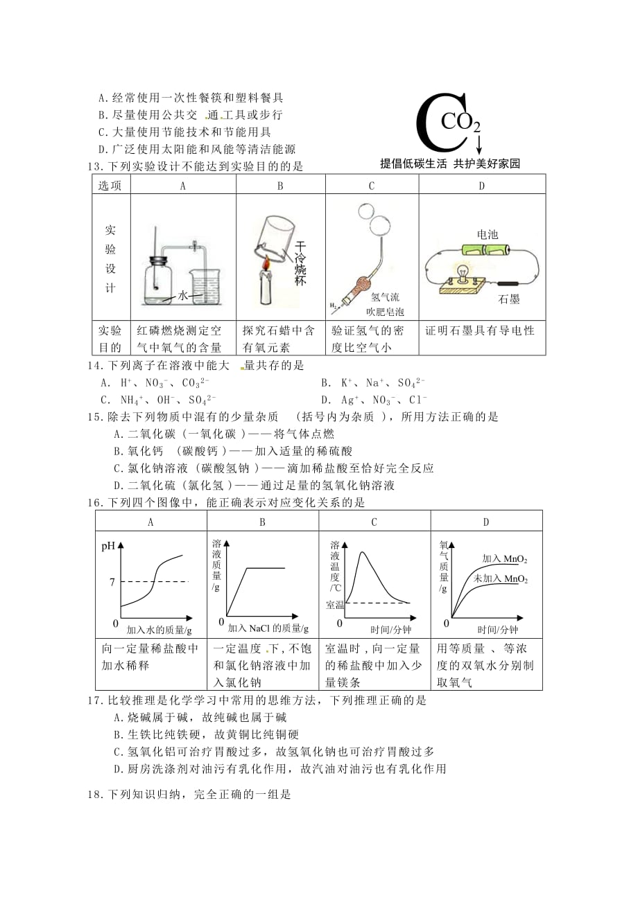 湖北省武汉经济技术开发区第四中学2020届中考化学测试试题（无答案）_第2页