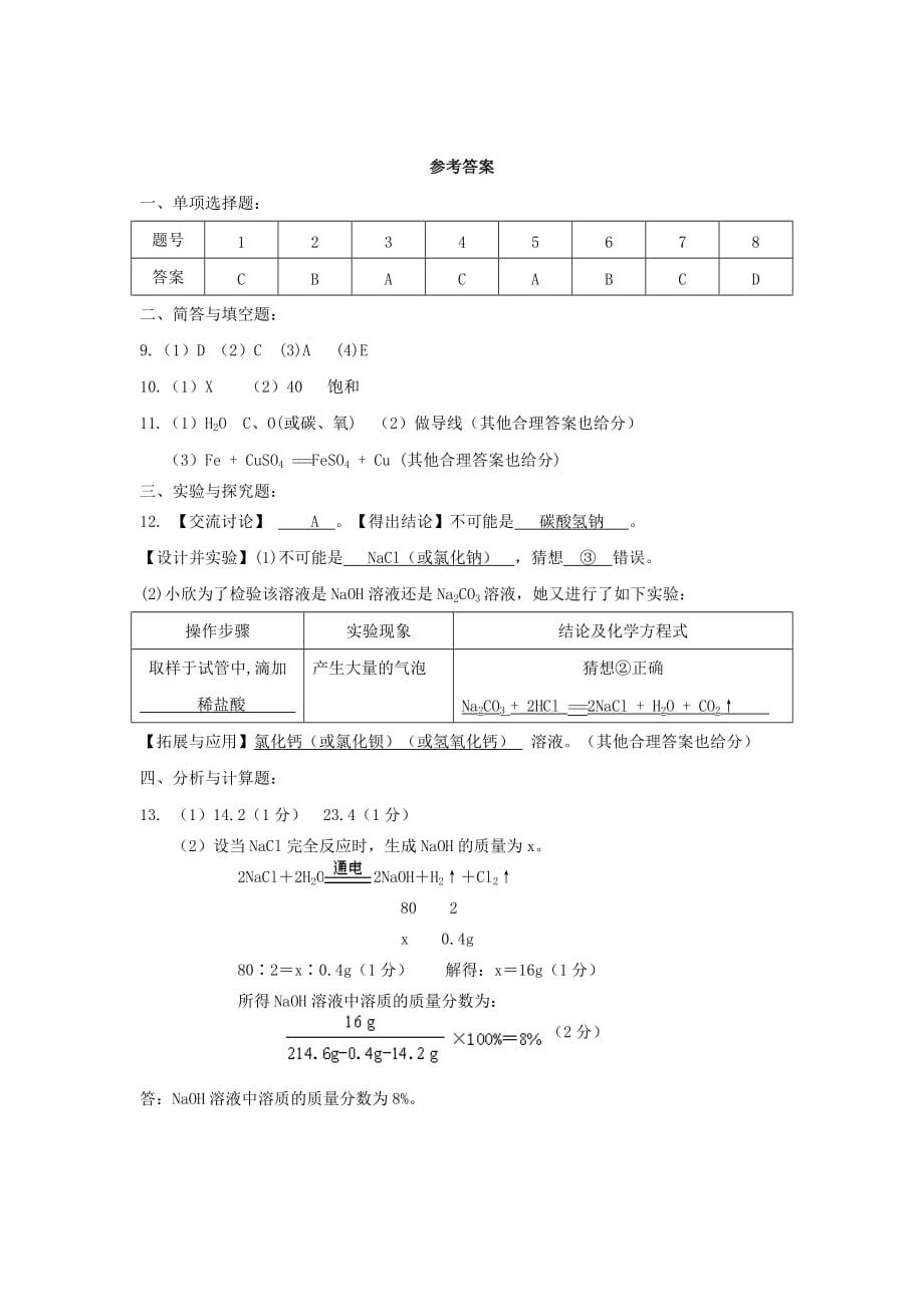 湖北省沙洋县2020年中考化学调研考试题_第4页