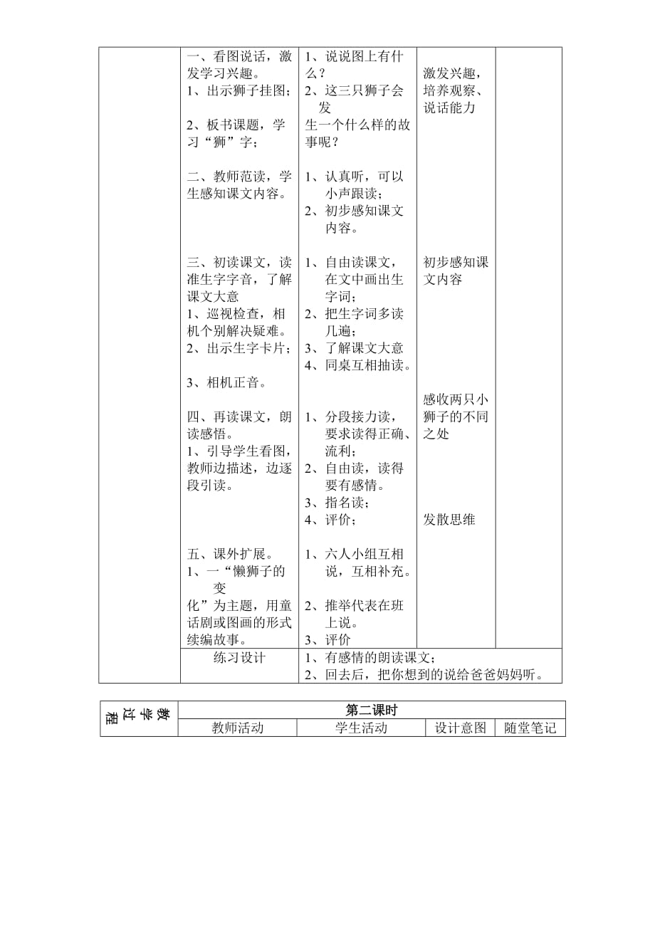 人教版小学语文一年级下册27两只小狮子教案- 精品_第2页