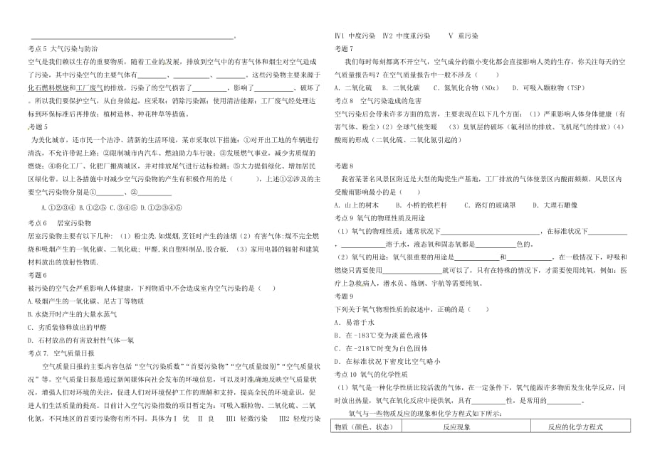 辽宁省葫芦岛市海滨九年一贯制学校九年级化学上册《第二单元 我们周围的空气》基本考点练习（无答案）（新版）新人教版_第2页