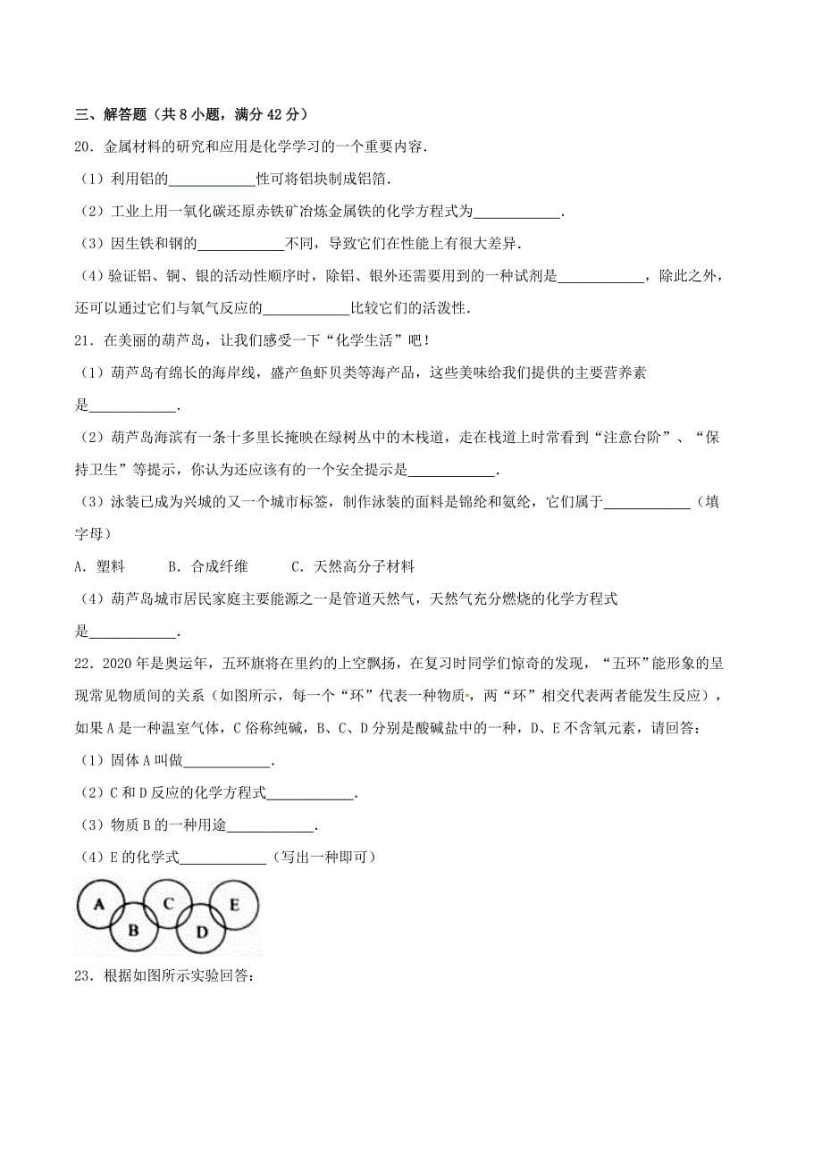 辽宁省葫芦岛市2020年中考化学真题试题（含解析）_第5页