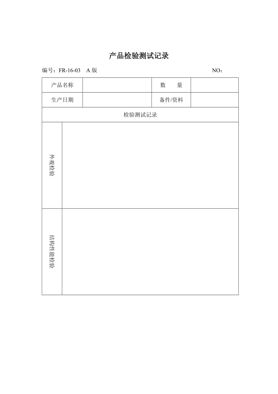 《精编》产品检验测试记录表_第1页