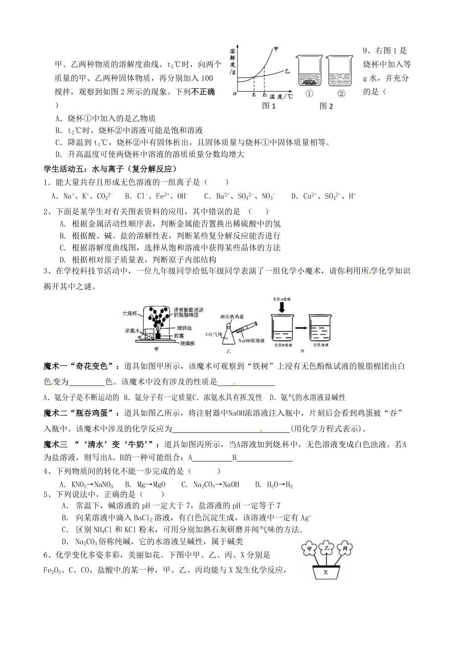 江苏省南京市溧水区孔镇中学2020届中考化学 水与溶液复习（无答案）_第5页