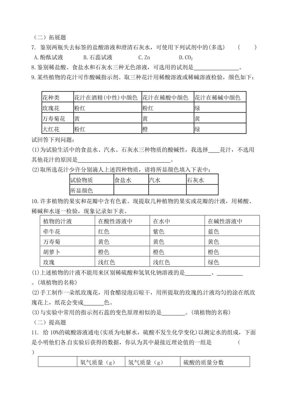 江苏省无锡地区九年级化学下册 10.1 常见的酸和碱（第1课时）学案（无答案） （新版）新人教版_第3页