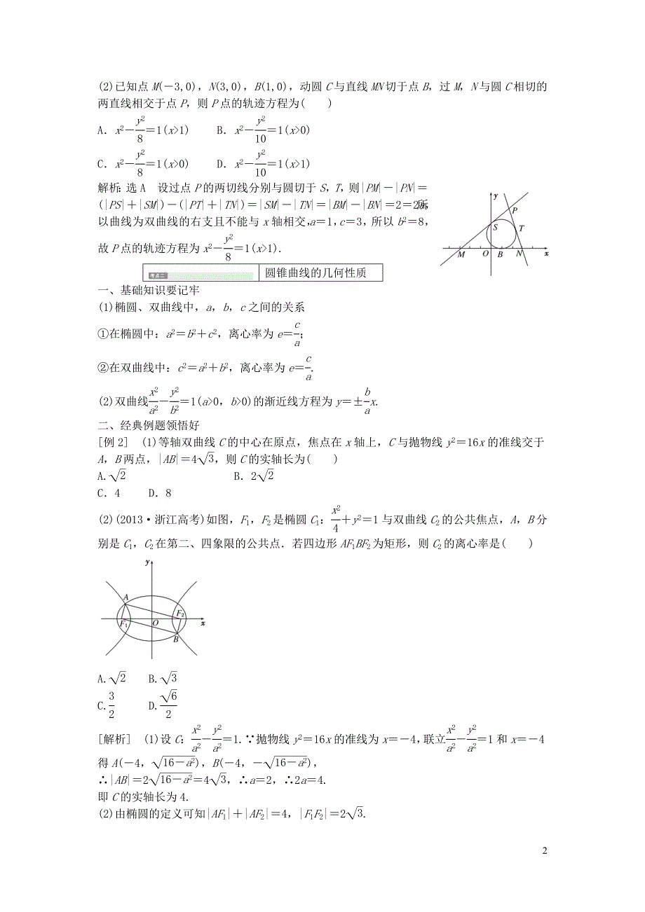 2015届高考数学一轮复习 椭圆、双曲线、抛物线专题训练.doc_第2页