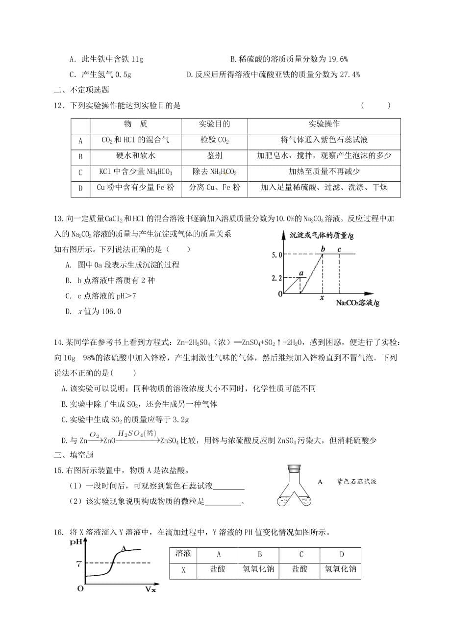 江苏省句容市2020届中考化学一轮复习 专题汇编 专题7 酸（无答案）_第5页