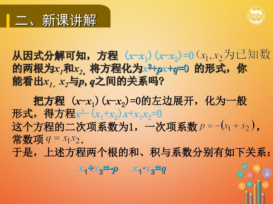 九年级数学上册 第二十一章 一元二次方程 21.2.4 一元二次方程的根与系数的关系教学课件 （新版）新人教版_第3页