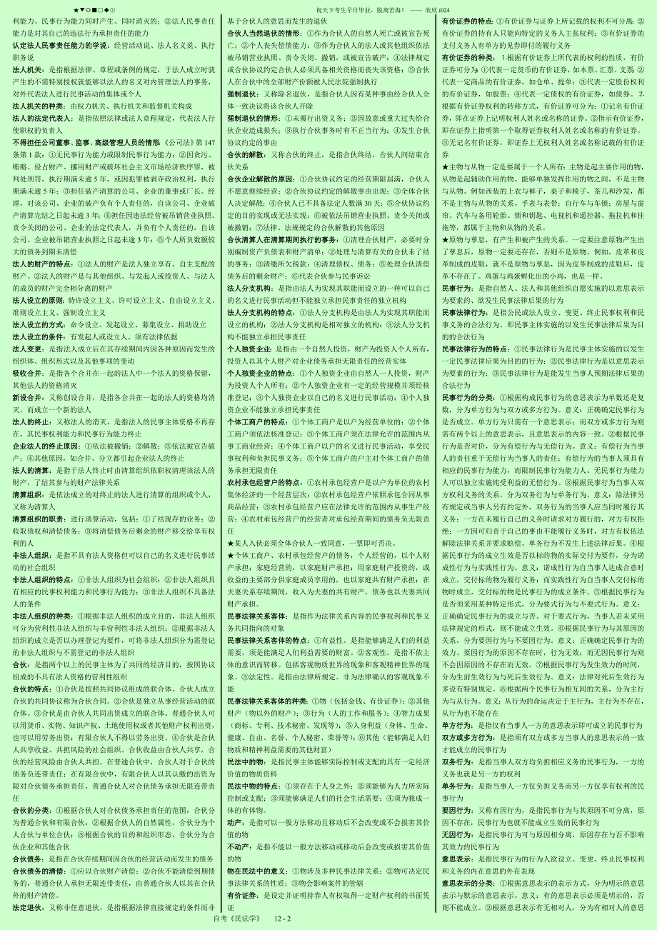 2016年最新版民法学 自考复习资料 版 已整理.doc_第2页