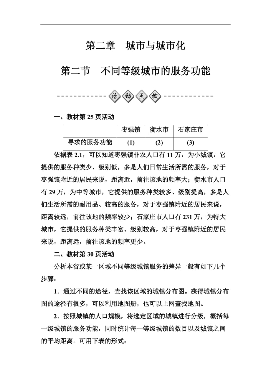 高中地理人教版必修习题：第二章第二节不同等级城市的服务功能 Word版含解析.doc_第1页