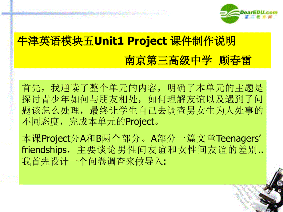 高中英语Unit1Project课件牛津译林版必修_第1页