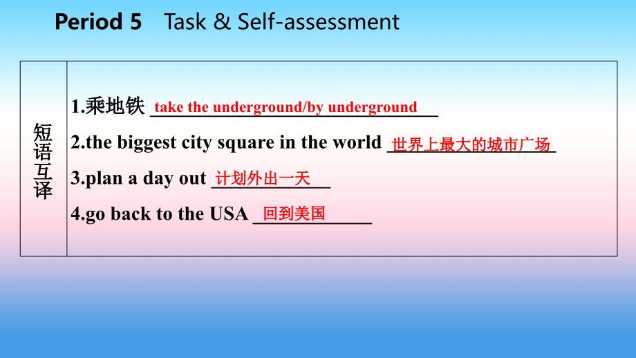 2018年秋八年级英语上册 Unit 3 A day out Period 5 Task &ampamp; Self-assessment导学课件 （新版）牛津版_第4页
