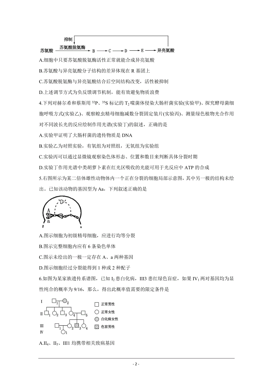 山东省泰安市2020届高三一轮检测（一模）试题 生物Word版含答案_第2页