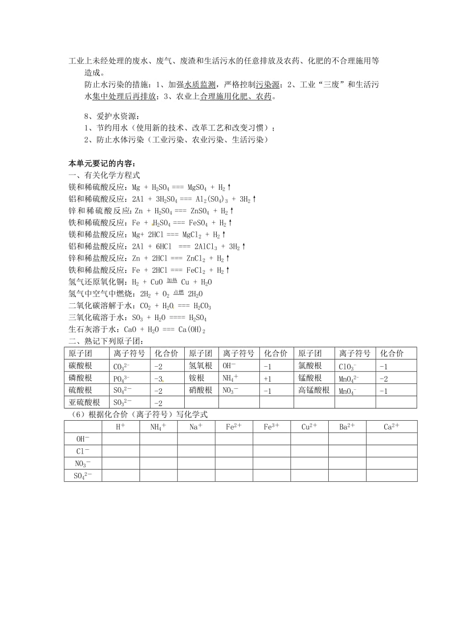 湖北省襄阳市第四十七中学2020届中考化学单元复习 九年级上册 第三单元 自然界的水（无答案） 人教新课标版_第4页