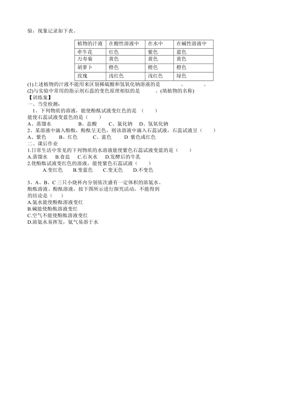 甘肃省玉门市花海中学九年级化学下册 第10单元 课题1 常见的酸和碱导学案1（无答案） 新人教版_第2页