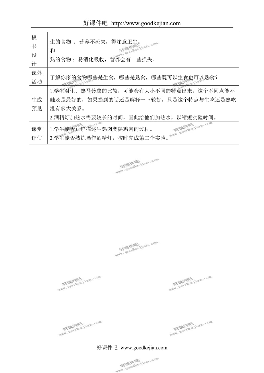 教科版四年级下册科学教案 生的食物和熟的食物 4教学设计_第4页