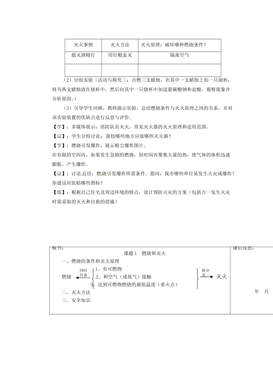 重庆市巴南区马王坪学校九年级化学上册 燃烧和灭火教学案（无答案） 新人教版_第2页