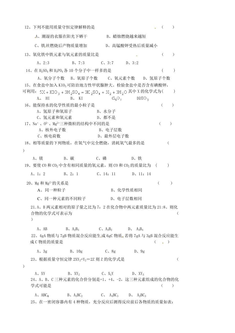 黑龙江省大庆市第三十中学2020届九年级化学下学期期中试题（无答案） 新人教版_第2页