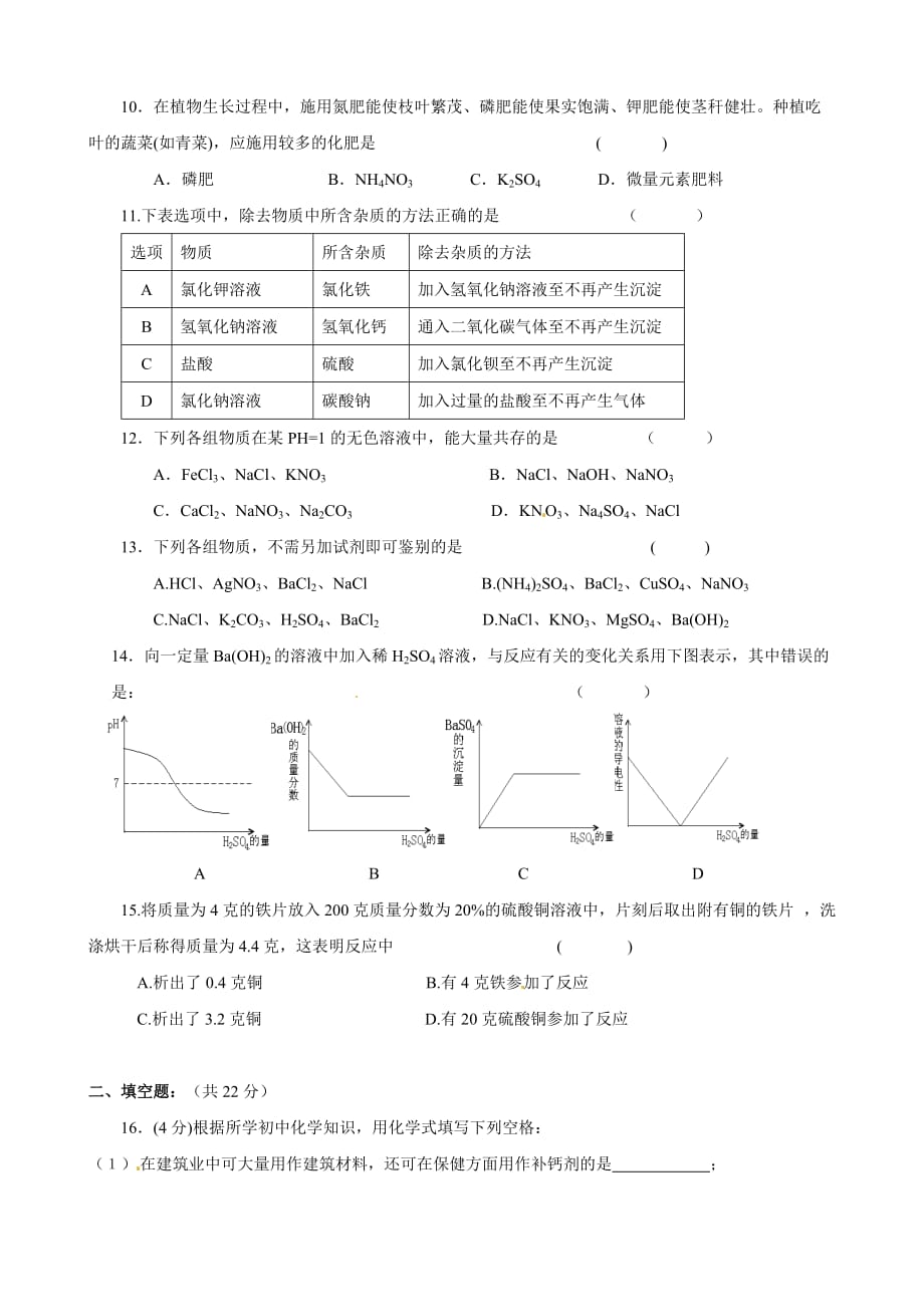 重庆市2020届九年级化学下学期期中考试试题人教版_第2页