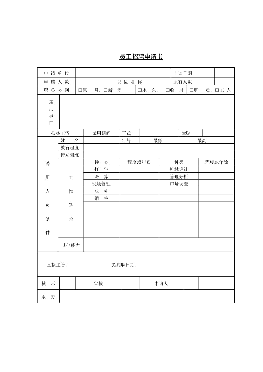 《精编》企业员工招聘申请书_第1页