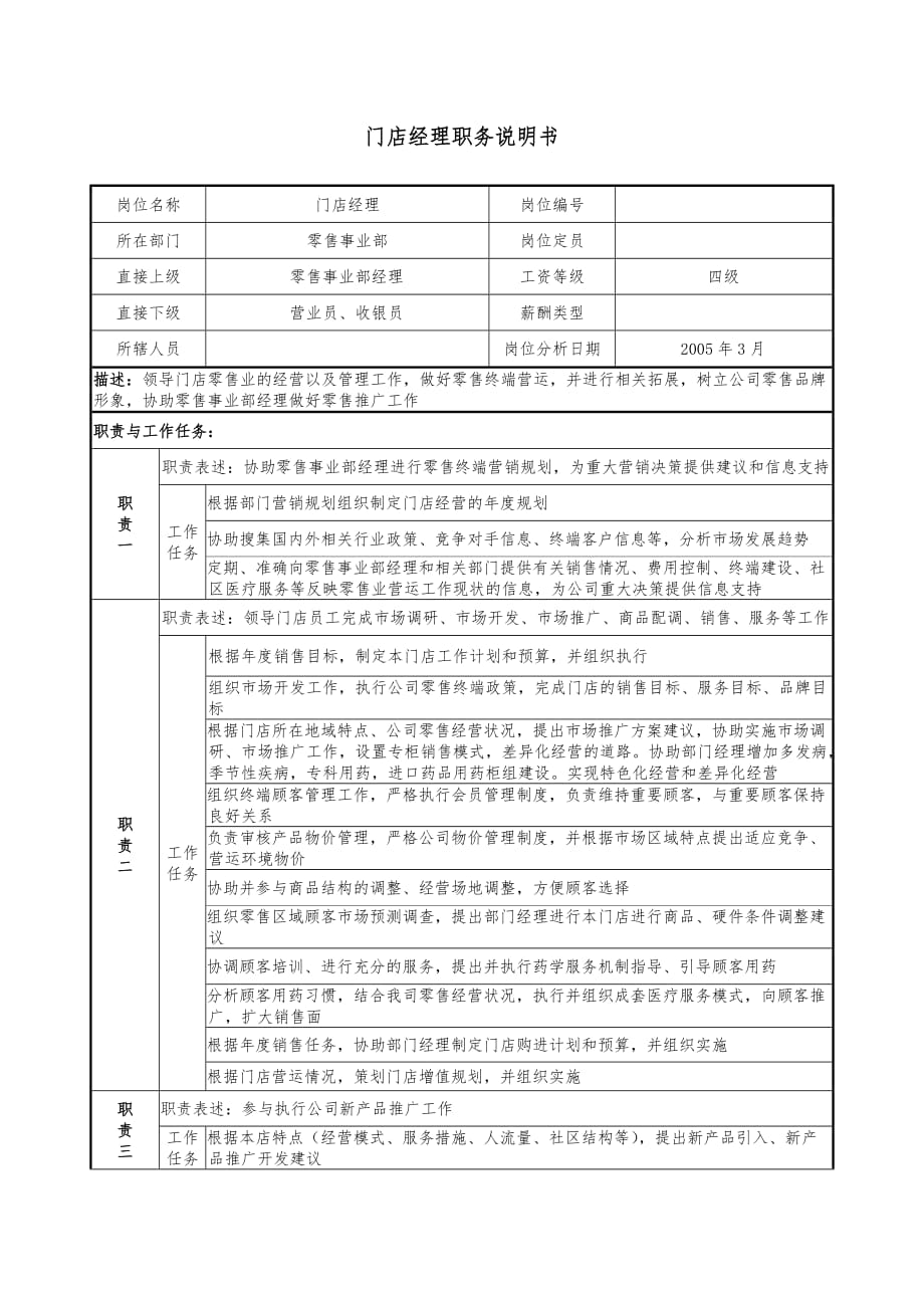 《精编》门店经理岗位说明书_第1页