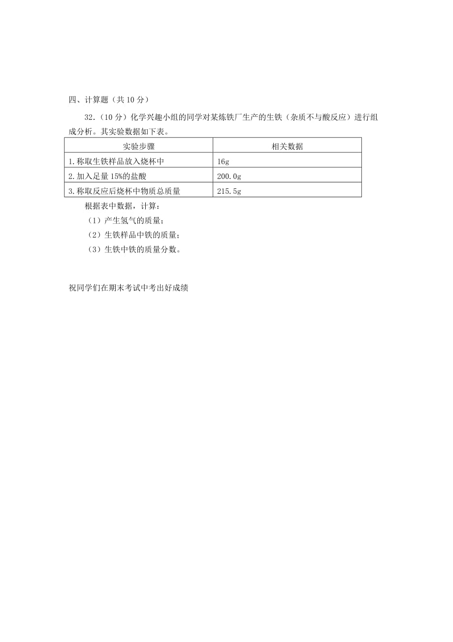 湖南省城金海双语实验学校2020届九年级化学下学期期末复习试题（四）（无答案） 新人教版_第4页