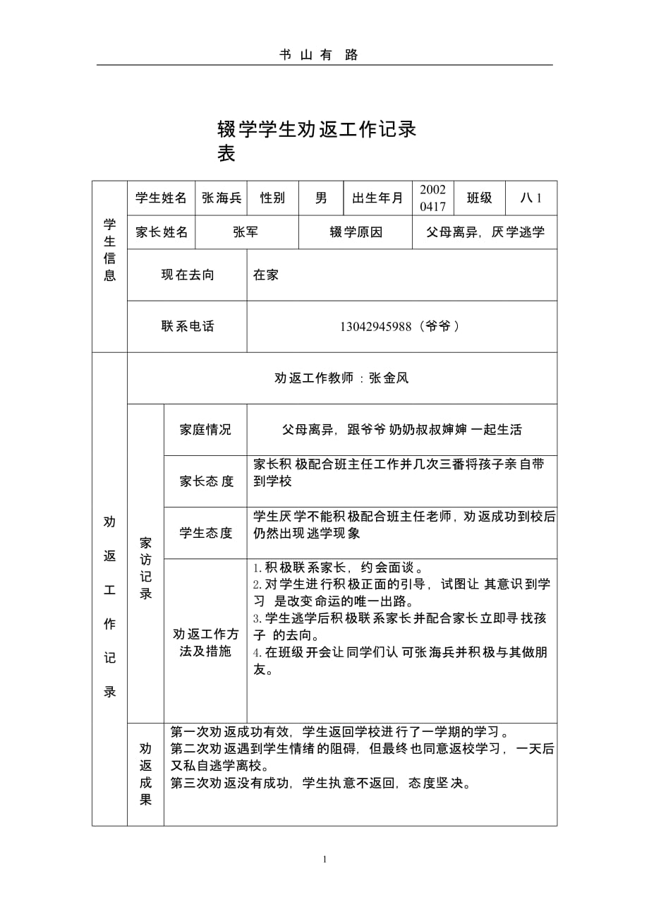 辍学学生劝返工作记录表（5.28）.pptx_第1页