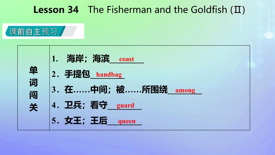 2018年秋九年级英语上册 Unit 6 Movies and Theater Lesson 34 The Fisherman and the Goldfish(Ⅱ)导学课件 （新版）冀教版_第3页