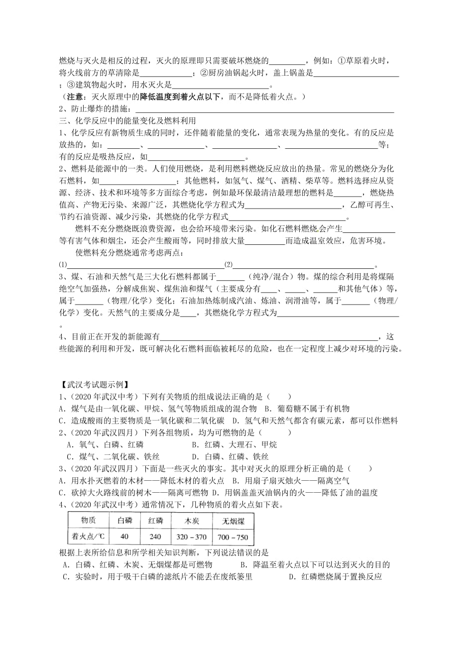 湖北省武汉市吴家山第三中学中考化学专题复习 化学与社会发展学案（无答案）_第2页