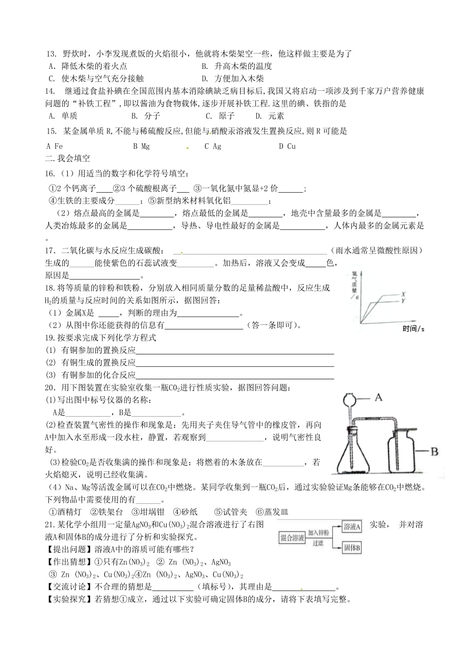 江苏省盐城市大丰市万盈第二中学九年级化学下学期培优作业7（无答案） 新人教版_第2页