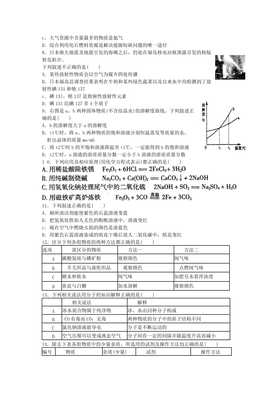 黑龙江省哈尔滨市2020年九年级化学毕业调研测试题_第2页