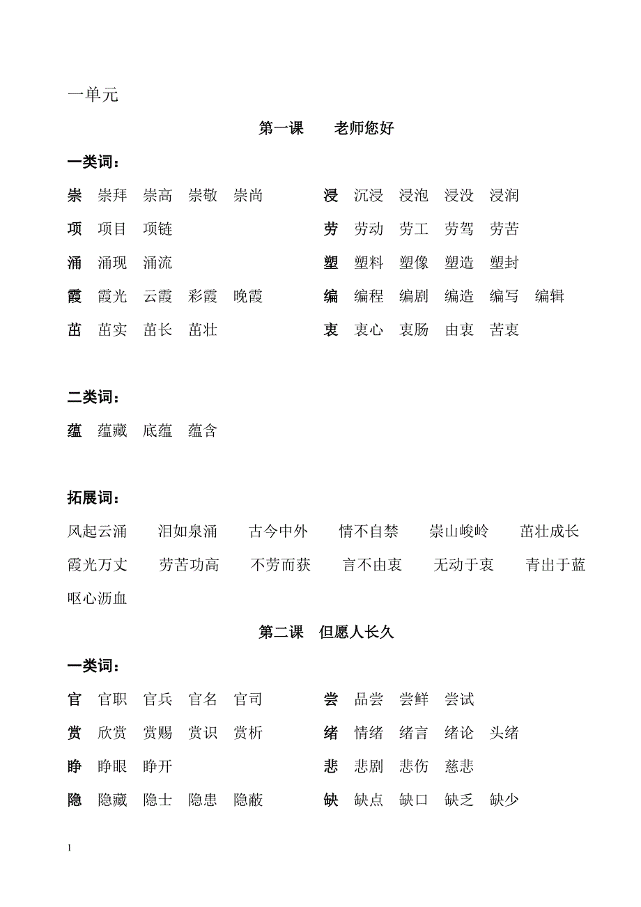 苏教版小学四年级语文词汇表教学教材_第1页