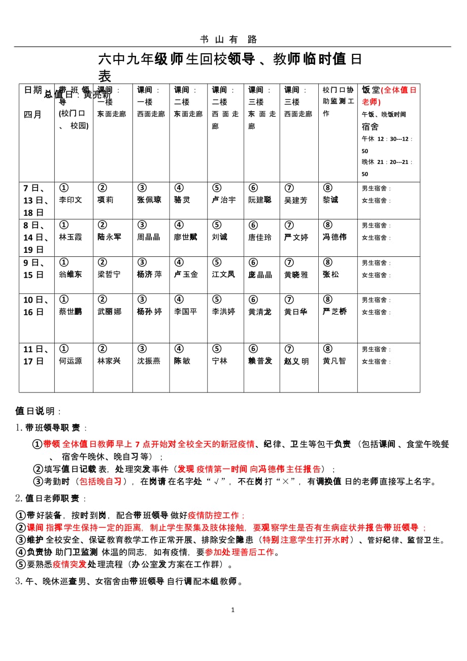 春疫情期间领导教师临时值日表3(新).pptx_第1页
