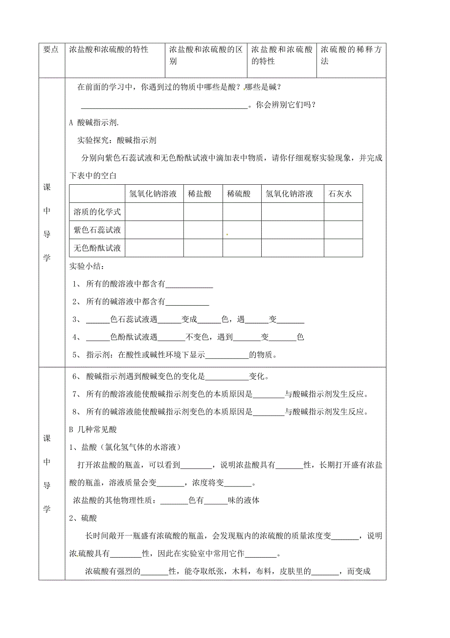 湖北省武汉市陆家街中学九年级化学下册 10第十单元 课题1 常见的酸和碱导学案（无答案） 新人教版_第3页