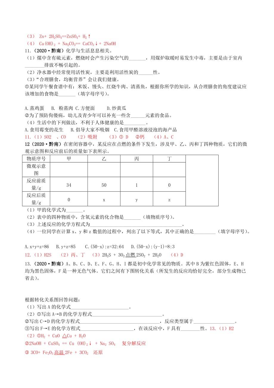 贵州省黔南州2020年中考理综（化学部分）真题试题（含答案）_第2页