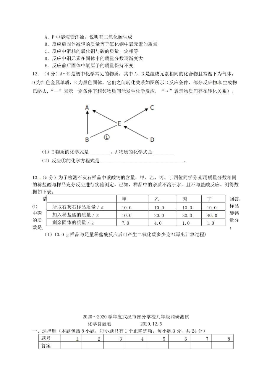 湖北省武汉市蔡甸区部分学校2020届九年级化学12月联考试题_第4页