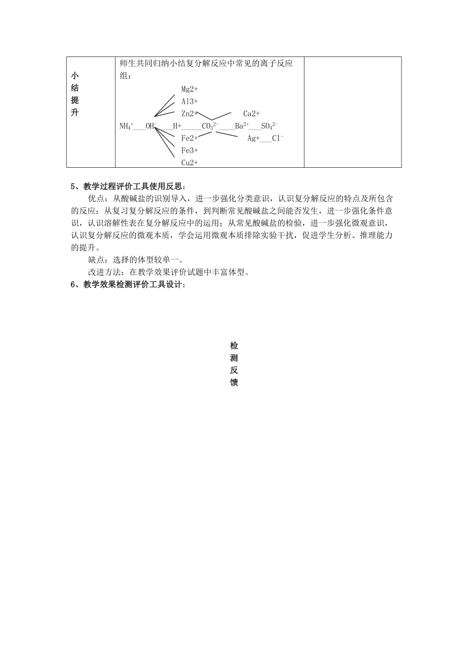 湖北省当阳淯溪中学九年级化学下册《复分解反应再探究》评价工具 新人教版_第3页